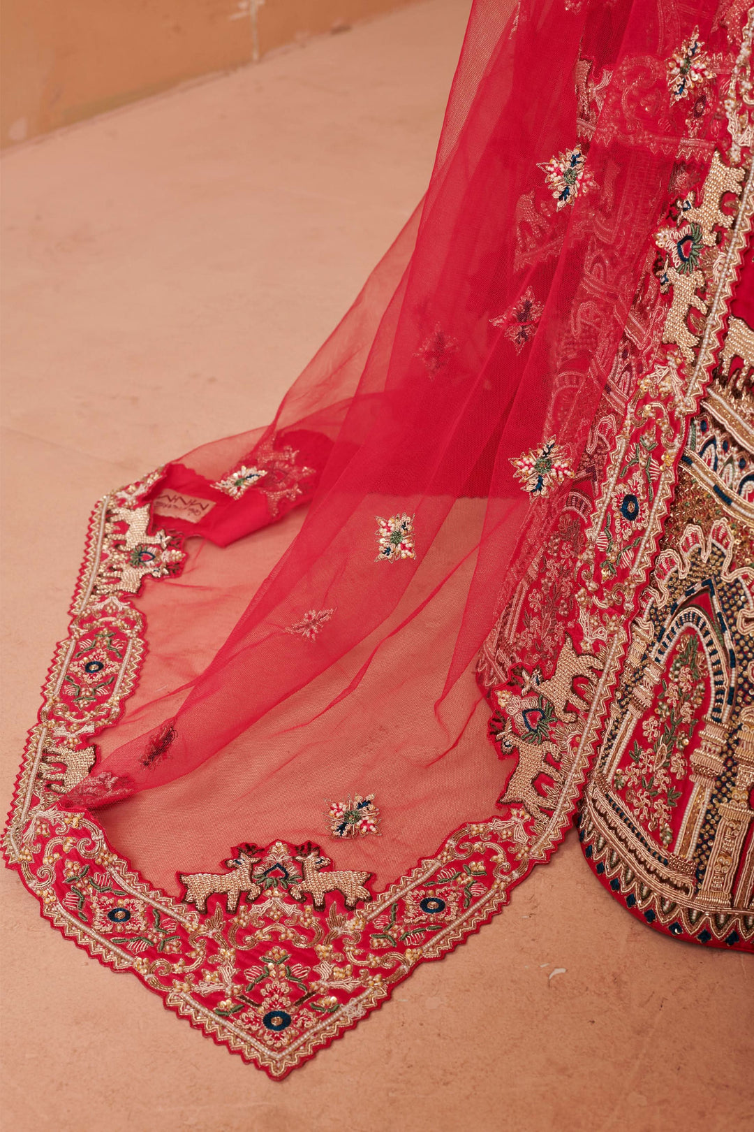 Rajputana Haveli Inspired Lehenga with double dupatta, Customizable, Made to Order