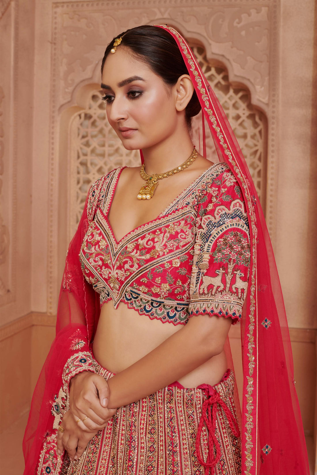 Rajputana Haveli Inspired Lehenga with double dupatta, Customizable, Made to Order