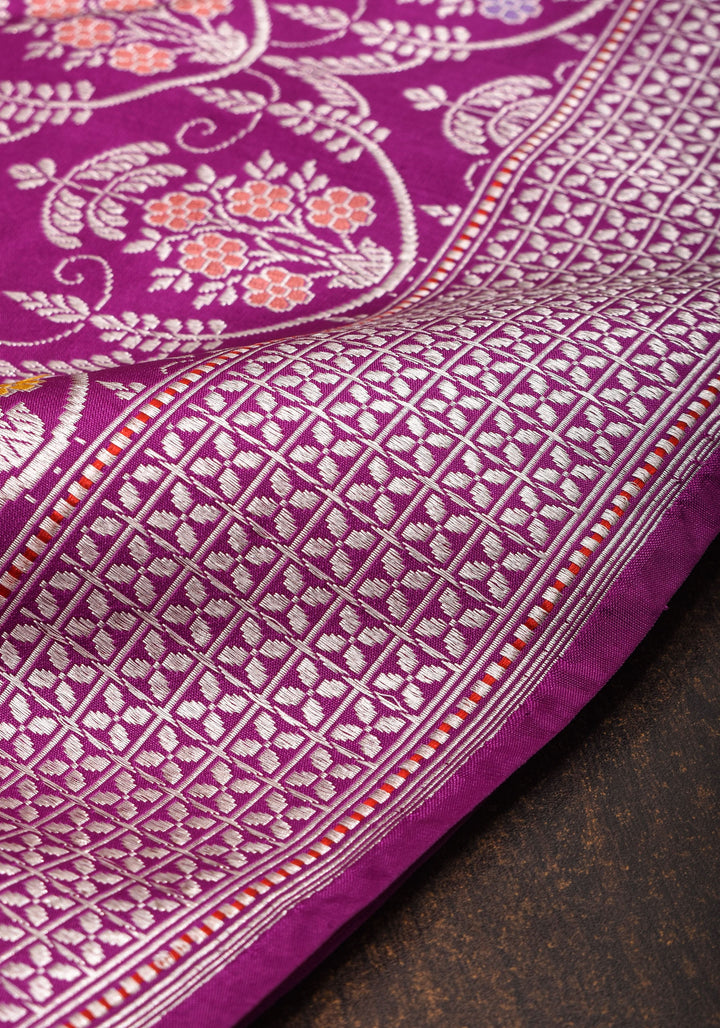 Magenta Exquisite Chandelier Design Grand kadhuwa Meenakari Banarasi Katan Silk Saree  | SILK MARK CERTIFIED