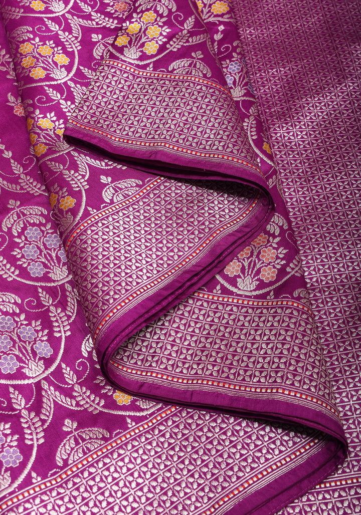 Magenta Exquisite Chandelier Design Grand kadhuwa Meenakari Banarasi Katan Silk Saree  | SILK MARK CERTIFIED