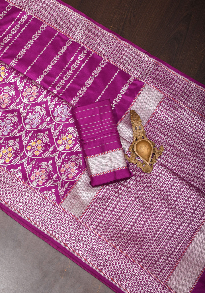 Magenta Exquisite Chandelier Design Grand kadhuwa Meenakari Banarasi Katan Silk Saree  | SILK MARK CERTIFIED