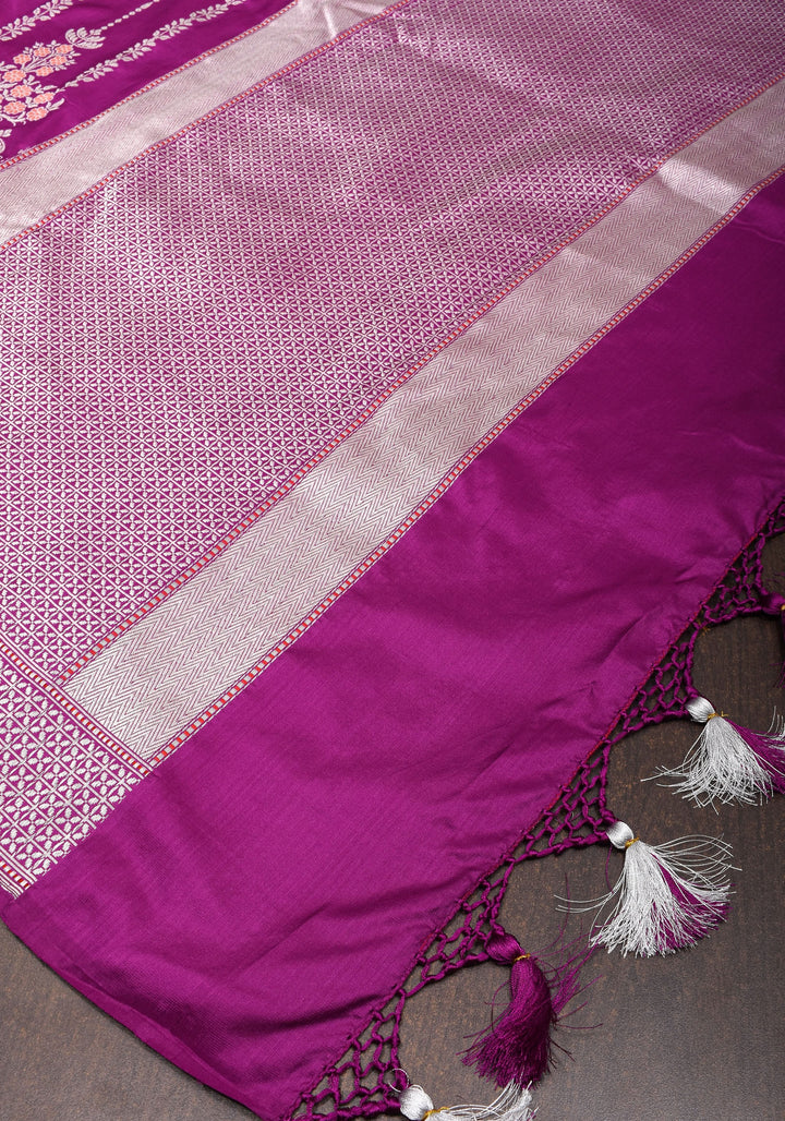 Magenta Exquisite Chandelier Design Grand kadhuwa Meenakari Banarasi Katan Silk Saree  | SILK MARK CERTIFIED