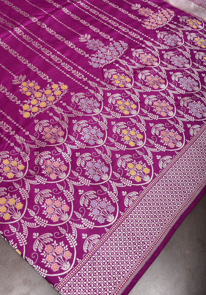 Magenta Exquisite Chandelier Design Grand kadhuwa Meenakari Banarasi Katan Silk Saree  | SILK MARK CERTIFIED