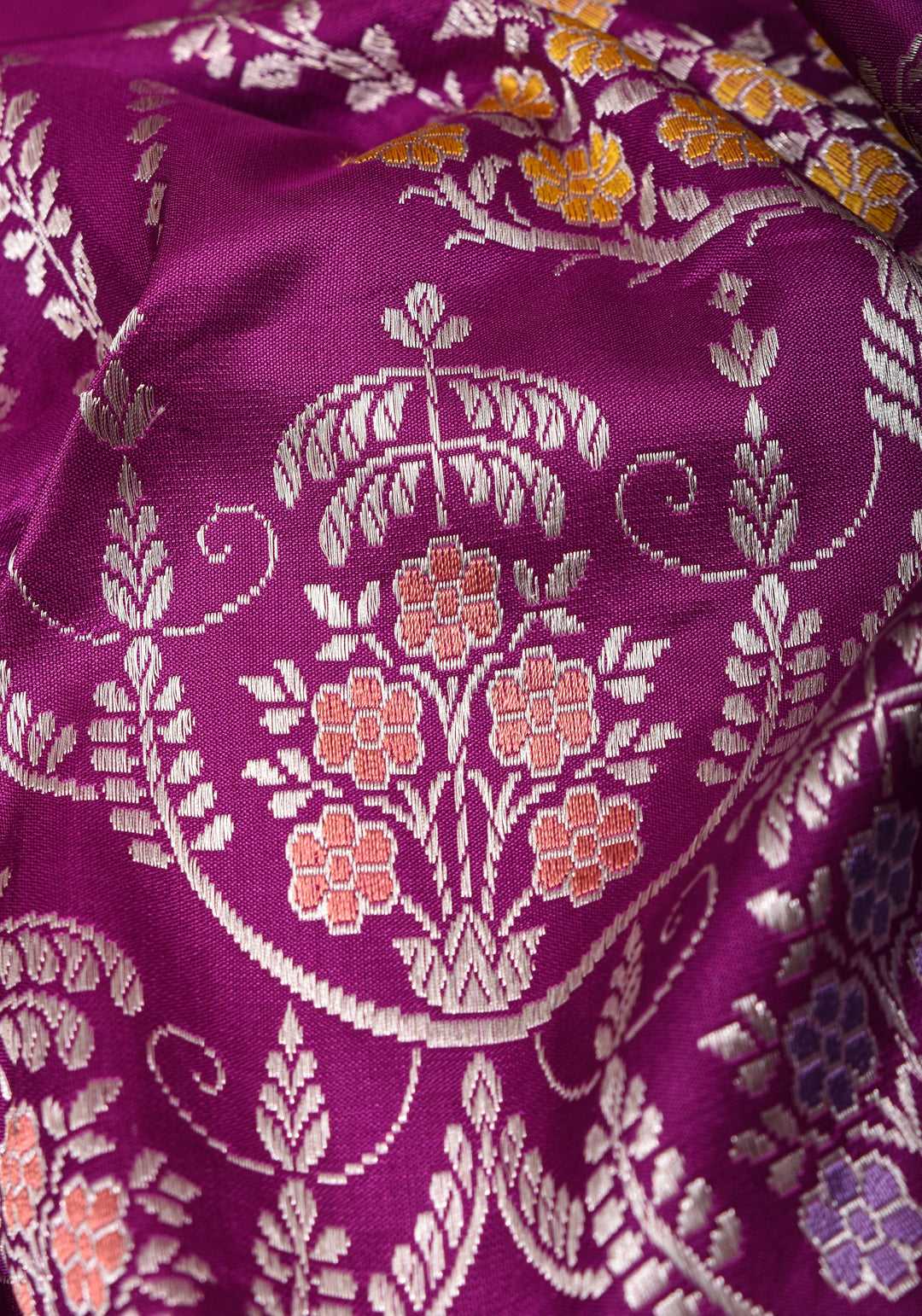 Magenta Exquisite Chandelier Design Grand kadhuwa Meenakari Banarasi Katan Silk Saree  | SILK MARK CERTIFIED