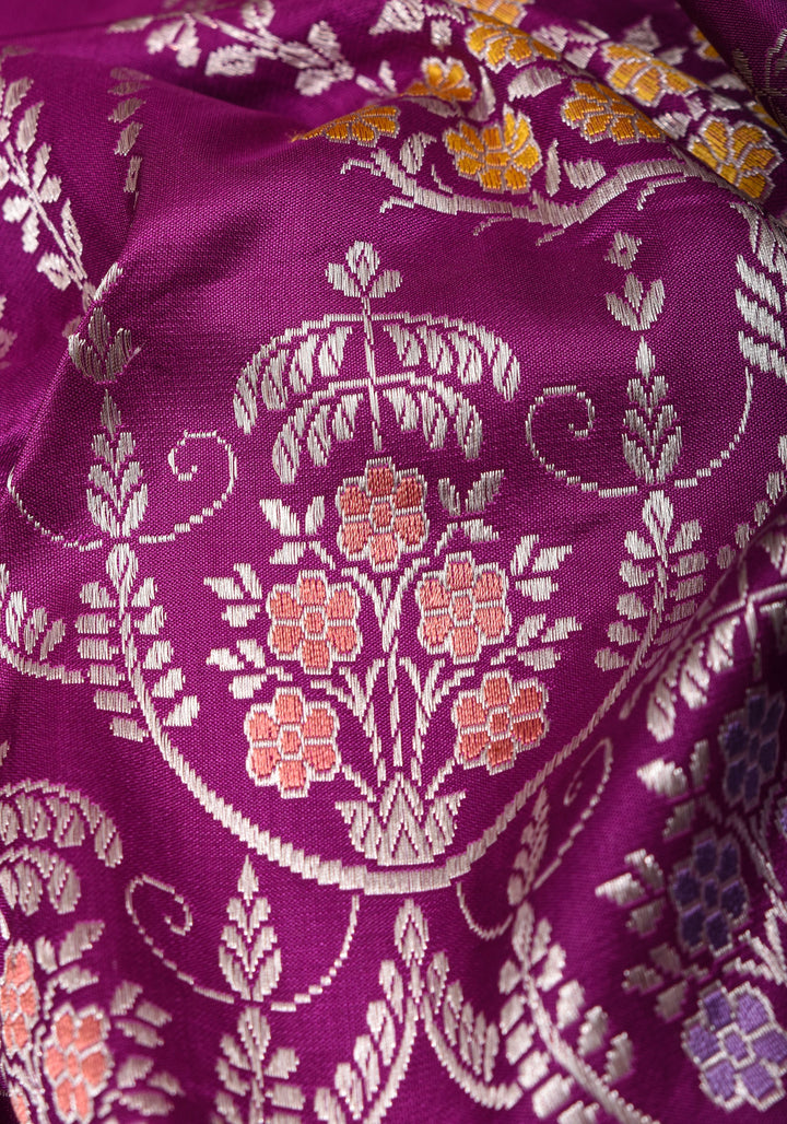 Magenta Exquisite Chandelier Design Grand kadhuwa Meenakari Banarasi Katan Silk Saree  | SILK MARK CERTIFIED