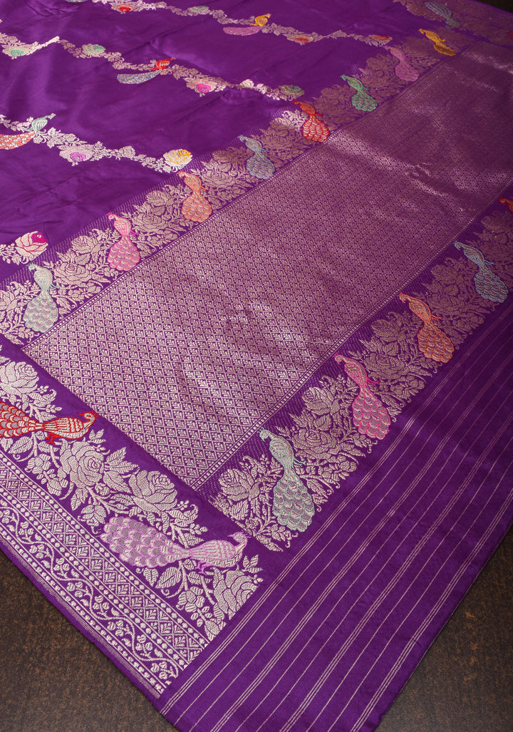 Exquisite Purple Meenakari Banarasi Silk Saree  Shikaargah Leheria Jaal|CERTIFIED SILK