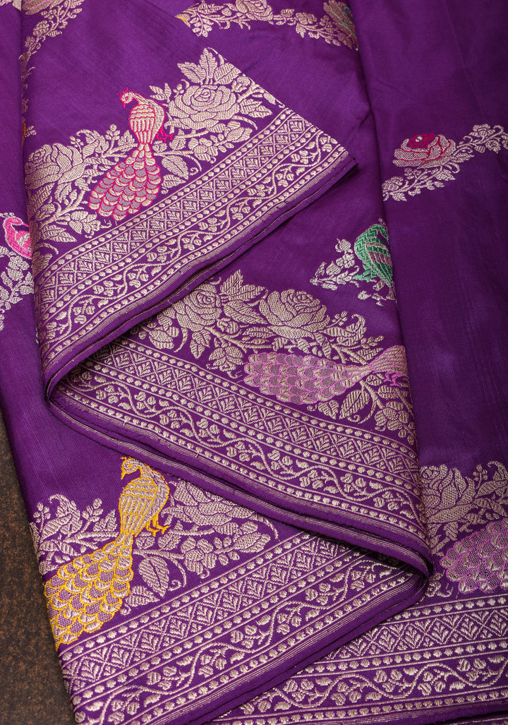 Exquisite Purple Meenakari Banarasi Silk Saree  Shikaargah Leheria Jaal|CERTIFIED SILK