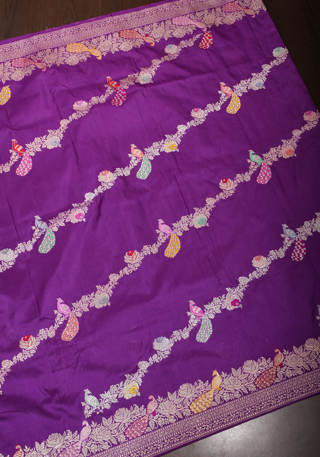 Exquisite Purple Meenakari Banarasi Silk Saree  Shikaargah Leheria Jaal|CERTIFIED SILK