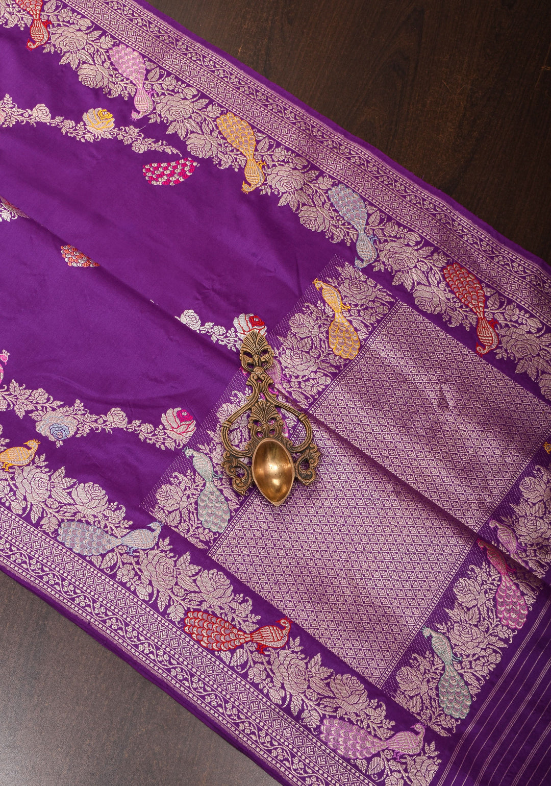 Exquisite Purple Meenakari Banarasi Silk Saree  Shikaargah Leheria Jaal|CERTIFIED SILK
