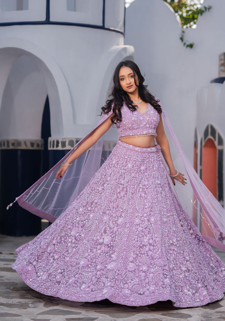 Orchid Romance - Exquisite Hand Embellished 3 Piece Lehenga Set, Customizable, Made to Order