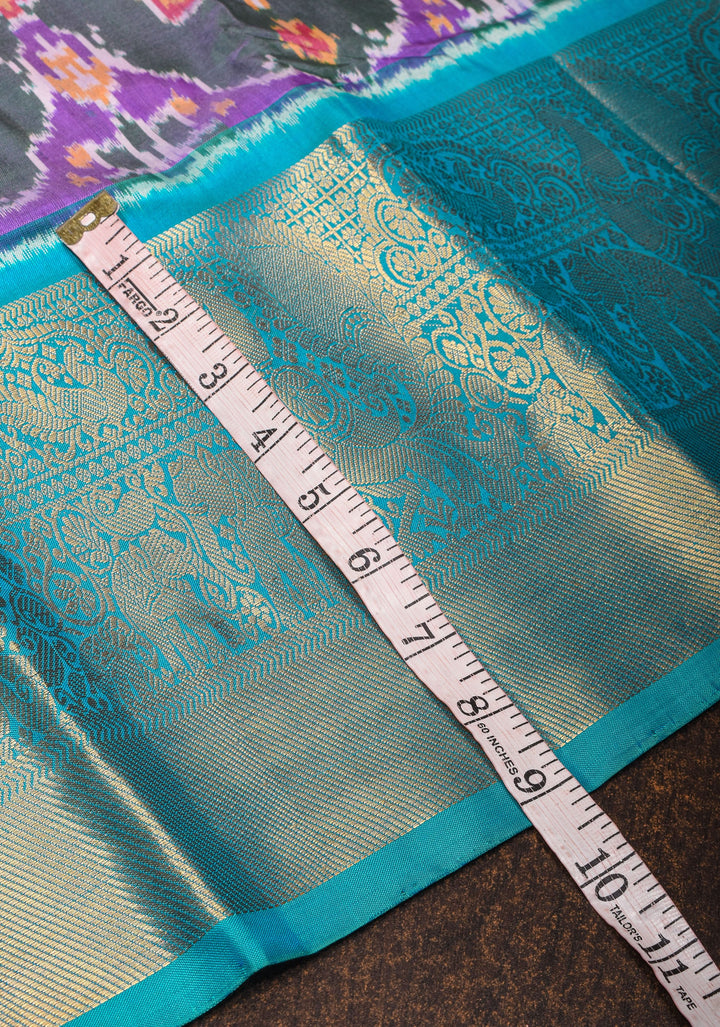 Frosty Lilac Ikkat Kanjivaram Fusion Silk Saree with Butterfly Panel and Contrast Zari Border| CERTIFIED SILK