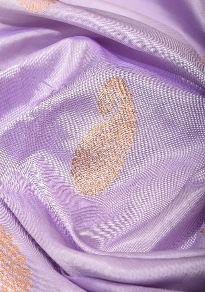 Frosty Lilac Ikkat Kanjivaram Fusion Silk Saree with Butterfly Panel and Contrast Zari Border| CERTIFIED SILK