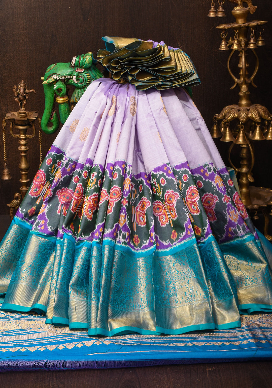 Frosty Lilac Ikkat Kanjivaram Fusion Silk Saree with Butterfly Panel and Contrast Zari Border| CERTIFIED SILK