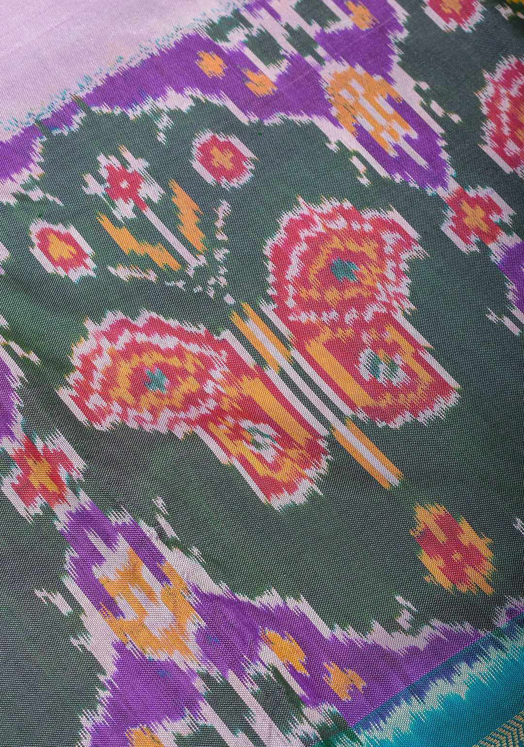 Frosty Lilac Ikkat Kanjivaram Fusion Silk Saree with Butterfly Panel and Contrast Zari Border| CERTIFIED SILK