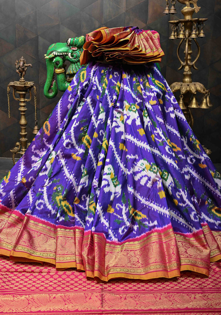 Stunning Purple Ikkat  Kanjivaram Silk Saree with Leheria Pattern Contrast Zari Border | SILK MARK CERTIFIED