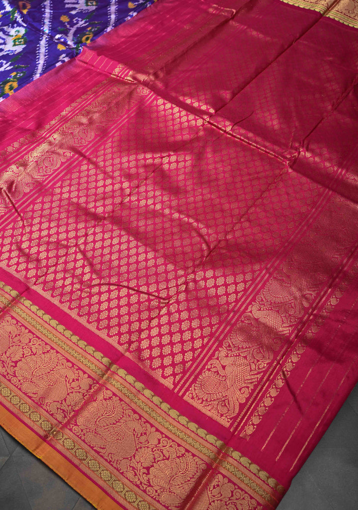 Stunning Purple Ikkat  Kanjivaram Silk Saree with Leheria Pattern Contrast Zari Border | SILK MARK CERTIFIED