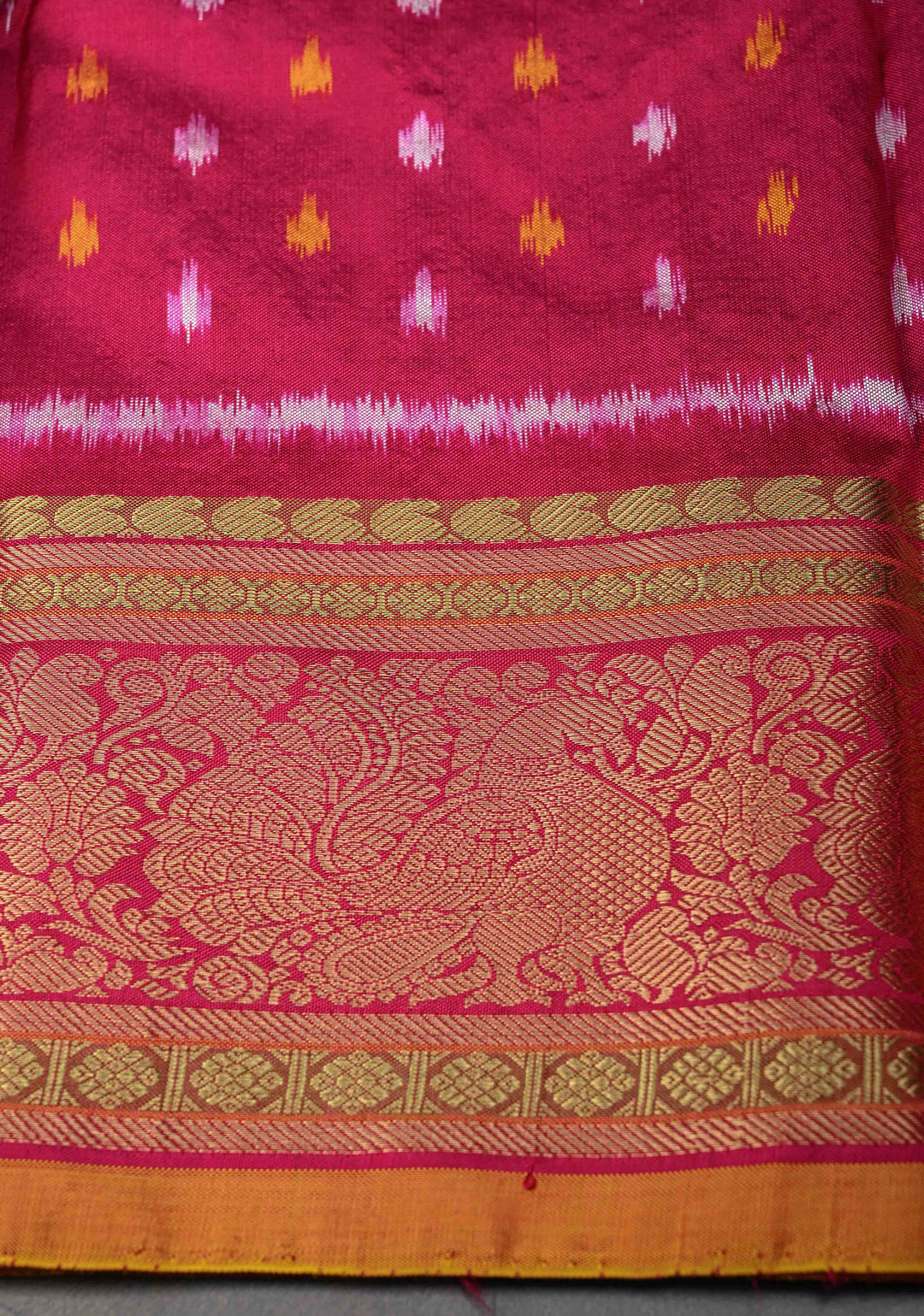 Stunning Purple Ikkat  Kanjivaram Silk Saree with Leheria Pattern Contrast Zari Border | SILK MARK CERTIFIED