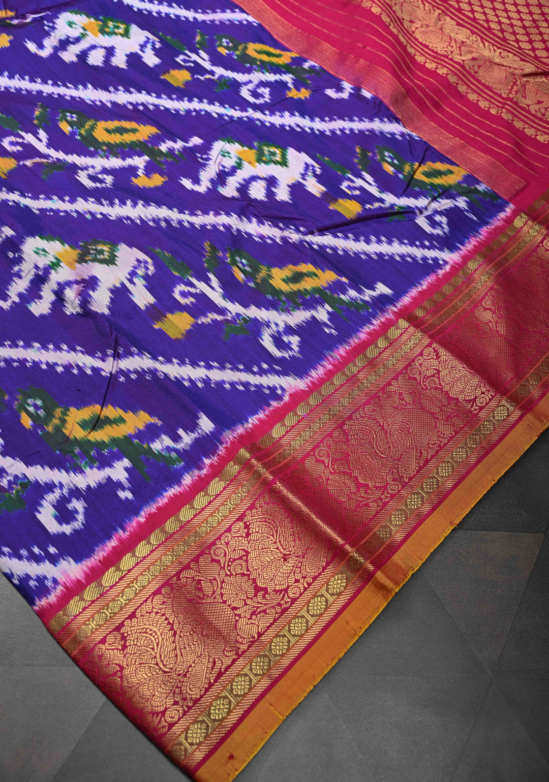 Stunning Purple Ikkat  Kanjivaram Silk Saree with Leheria Pattern Contrast Zari Border | SILK MARK CERTIFIED