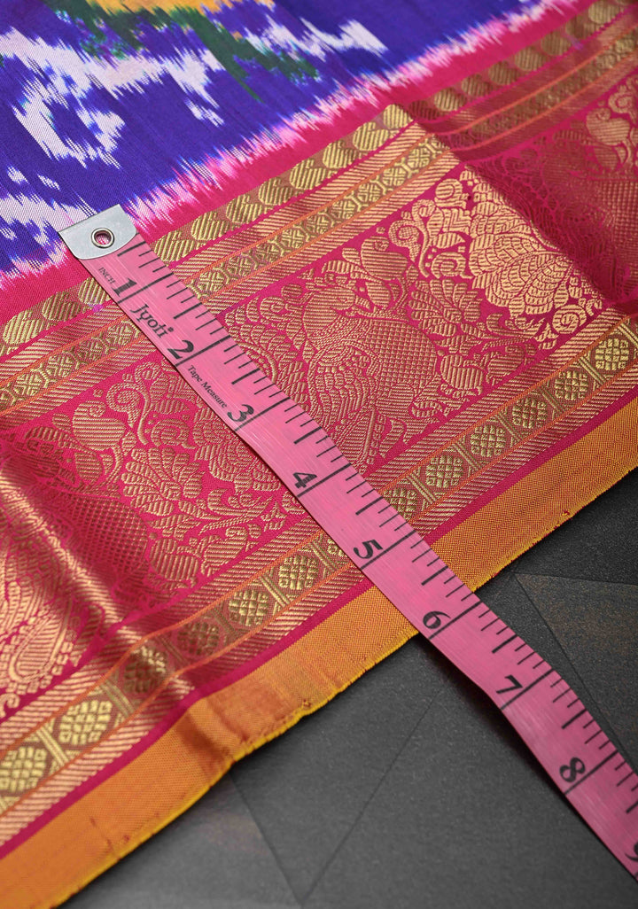 Stunning Purple Ikkat  Kanjivaram Silk Saree with Leheria Pattern Contrast Zari Border | SILK MARK CERTIFIED