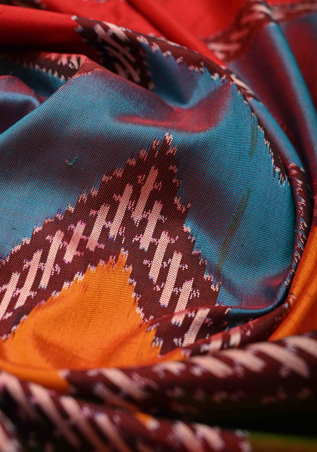 Multicolor Ikkat Kanjivaram Fusion Silk Saree with Chevron Patterns and Zari Border | SILK MARK CERTIFIED