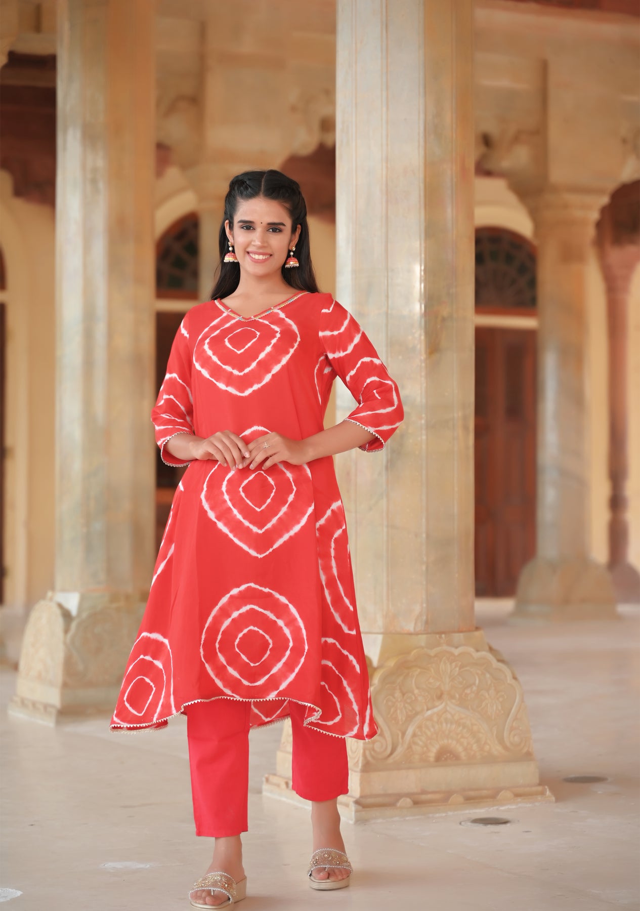 A-Line Stitched Red White Rayon Kurti Palazzo Set, Handwash at Rs 380/piece  in Jaipur