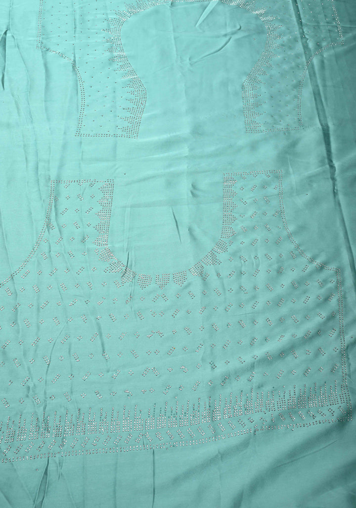 Mint Green Satin Saree with Tone on Tone Powder Stones