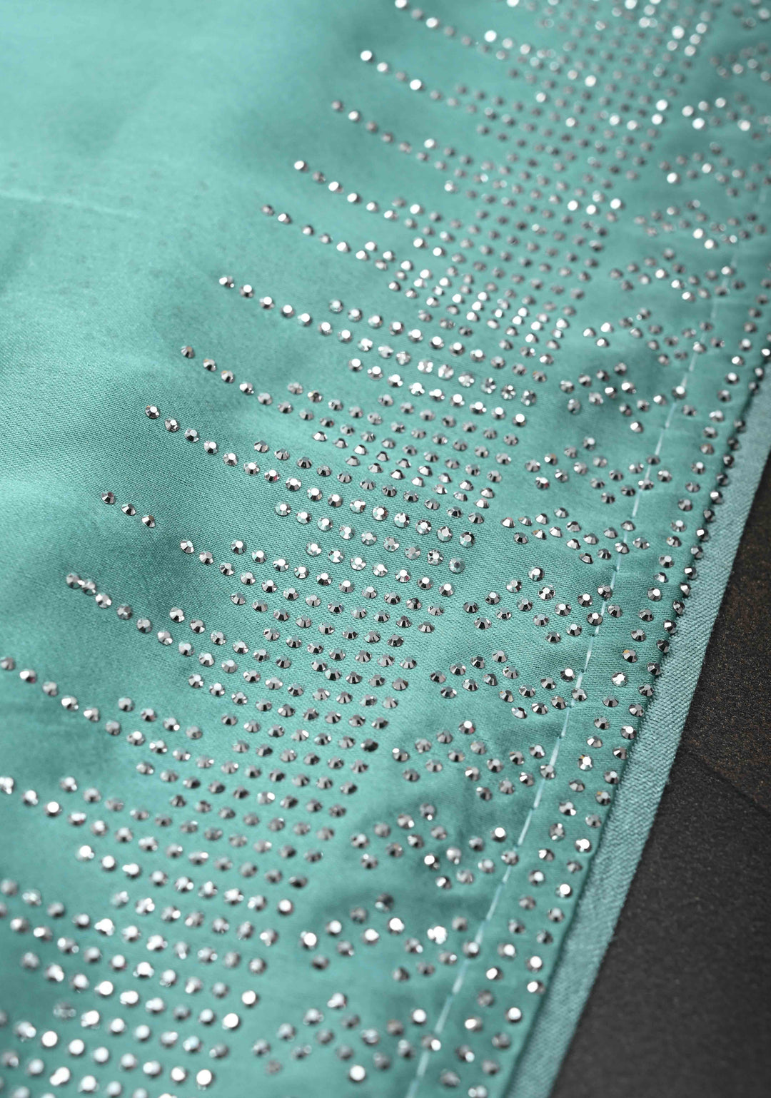 Mint Green Satin Saree with Tone on Tone Powder Stones