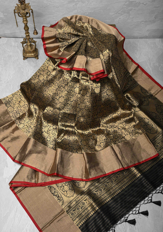 Black Banarasi Katan Silk Saree with Floral Brocade and Zari Borders | SILK MARK CERTIFIED