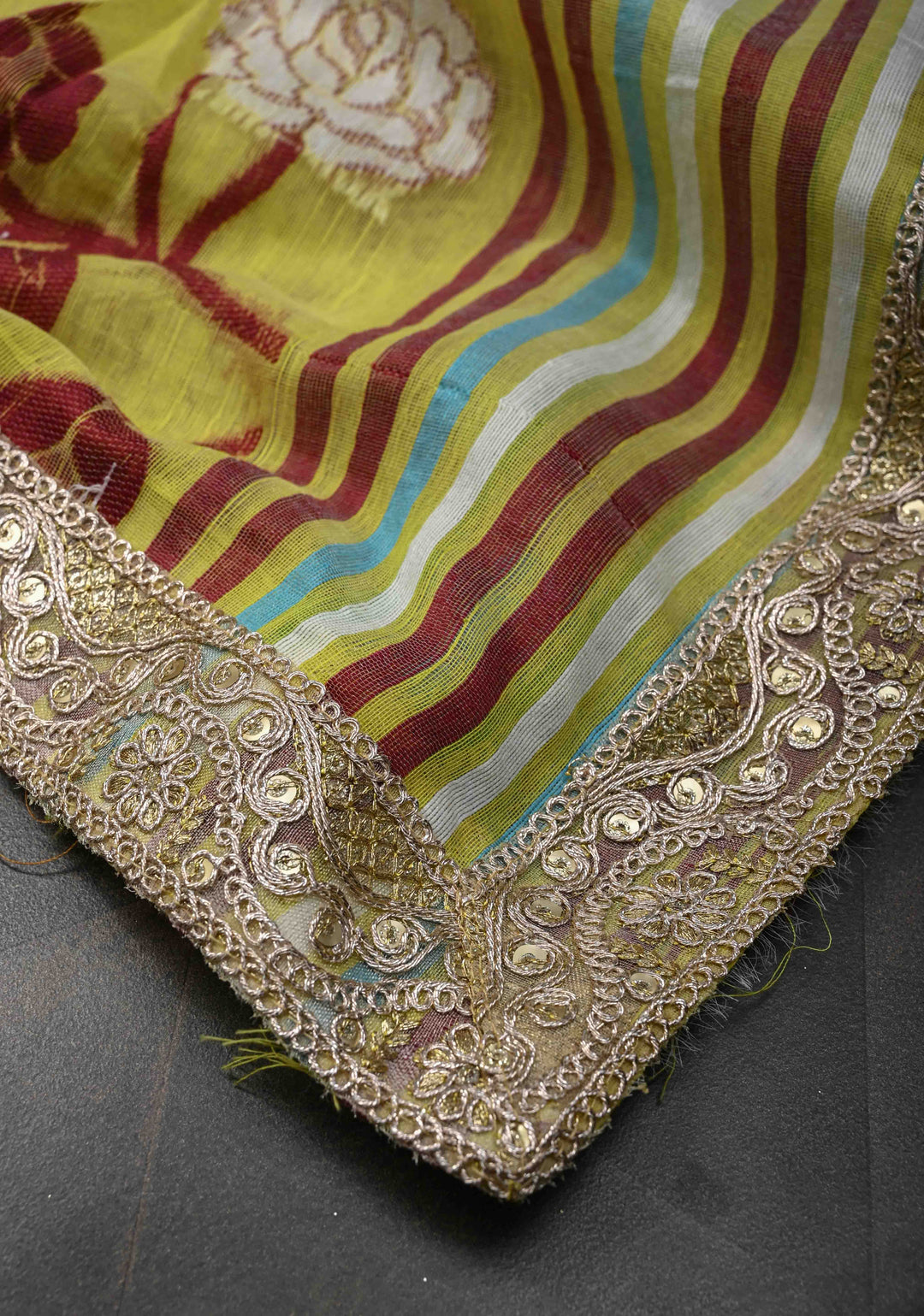 Yellow Authentic Hand Jamdani on Bengal Cotton Saree with Lace Border, No Blouse Piece