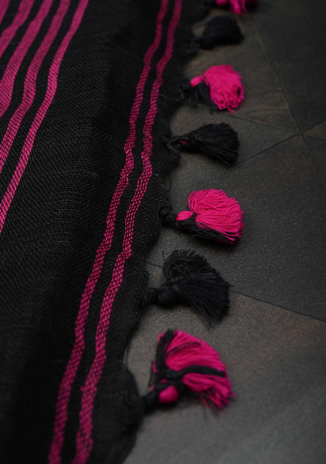 Black Linen by Linen Saree with Buttas and Zari Border