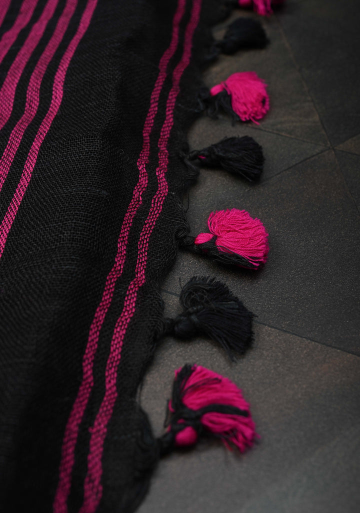 Black Linen by Linen Saree with Buttas and Zari Border