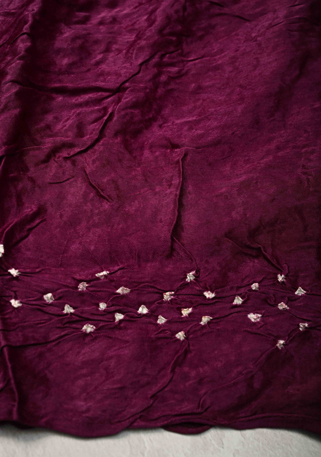 Plum Modal Silk Saree with Sarkam Bandhej with Crushed Pallu