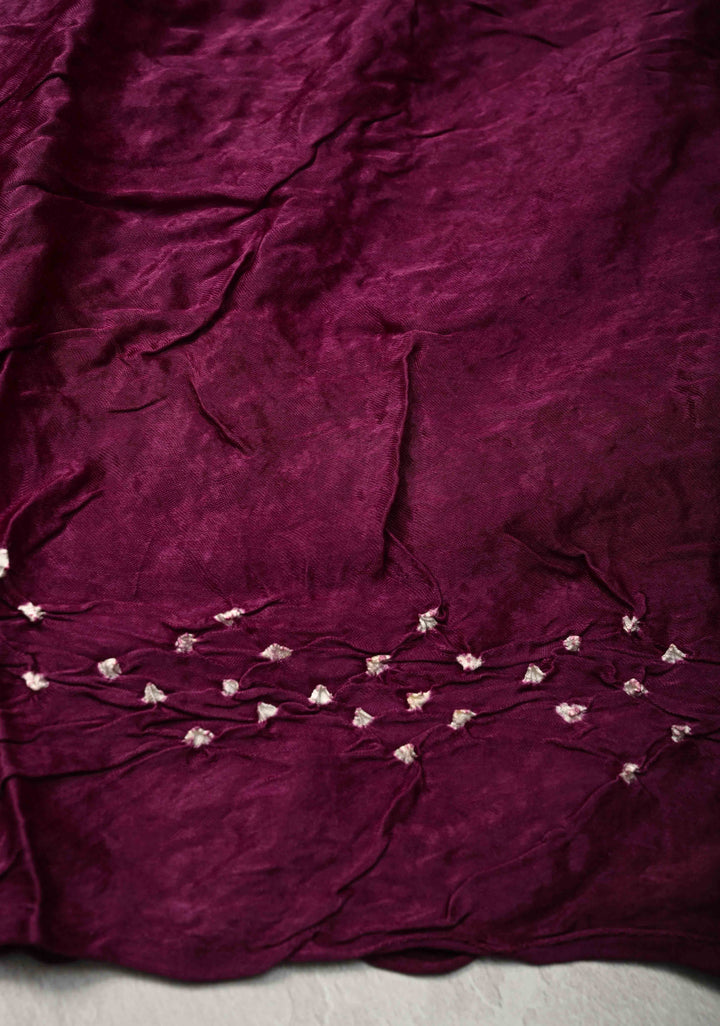 Plum Modal Silk Saree with Sarkam Bandhej with Crushed Pallu