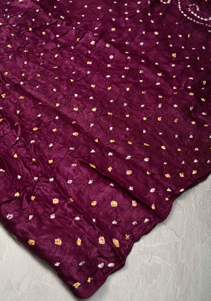 Plum Modal Silk Saree with Sarkam Bandhej with Crushed Pallu