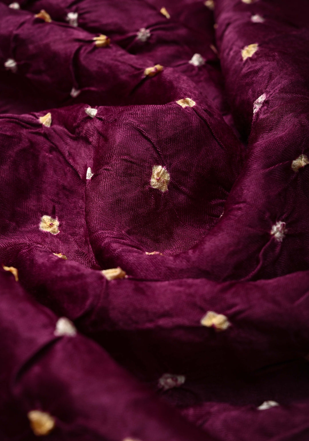 Plum Modal Silk Saree with Sarkam Bandhej with Crushed Pallu