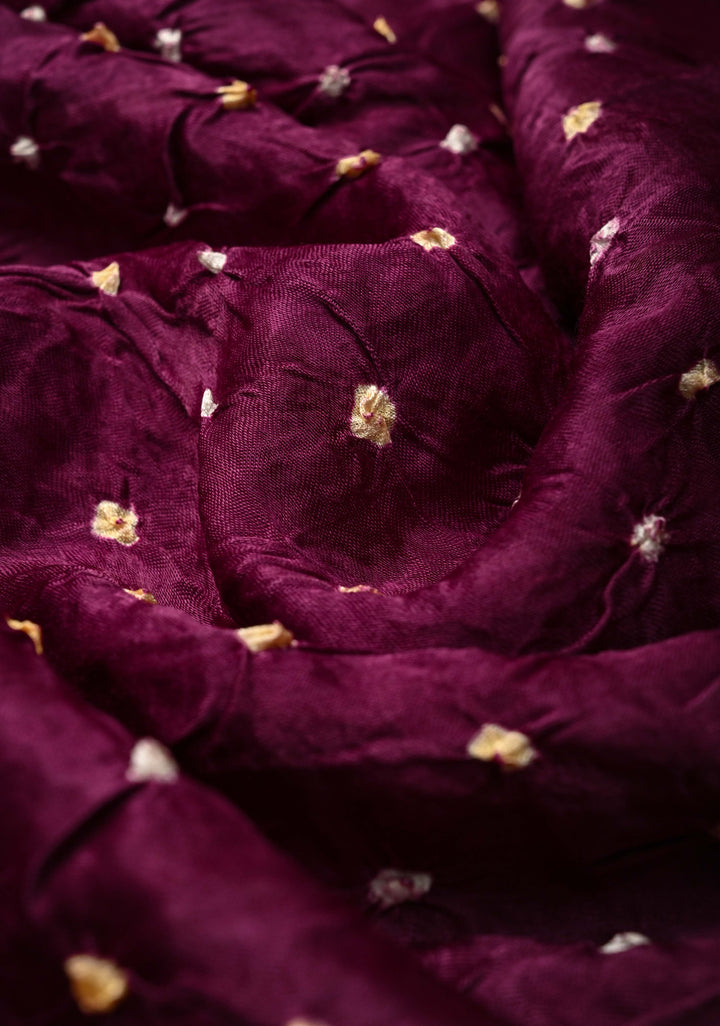 Plum Modal Silk Saree with Sarkam Bandhej with Crushed Pallu