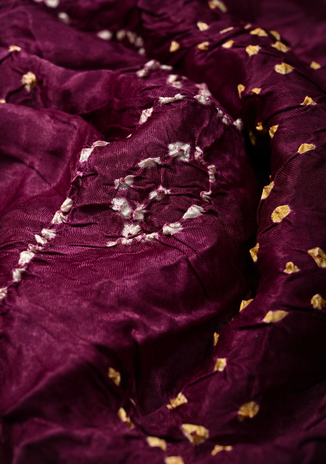 Plum Modal Silk Saree with Sarkam Bandhej with Crushed Pallu