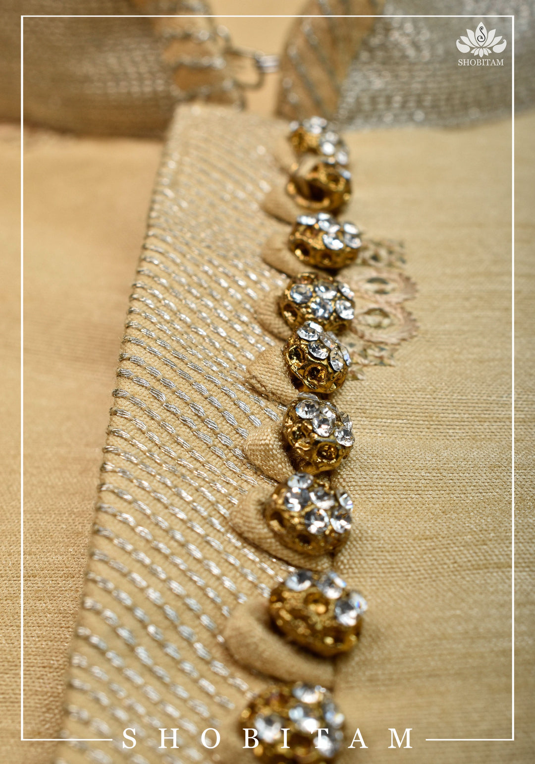 Beige Sequin Embellished Kurta Pajama Set for Men | Ethnic Menswear by Shobitam