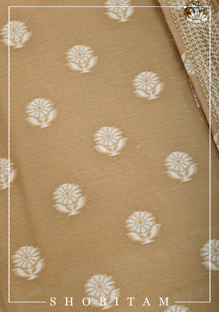 Beige Self Brocade Kurta Pajama Set for Men, Multiple Sizes | Ethnic Menswear by Shobitam
