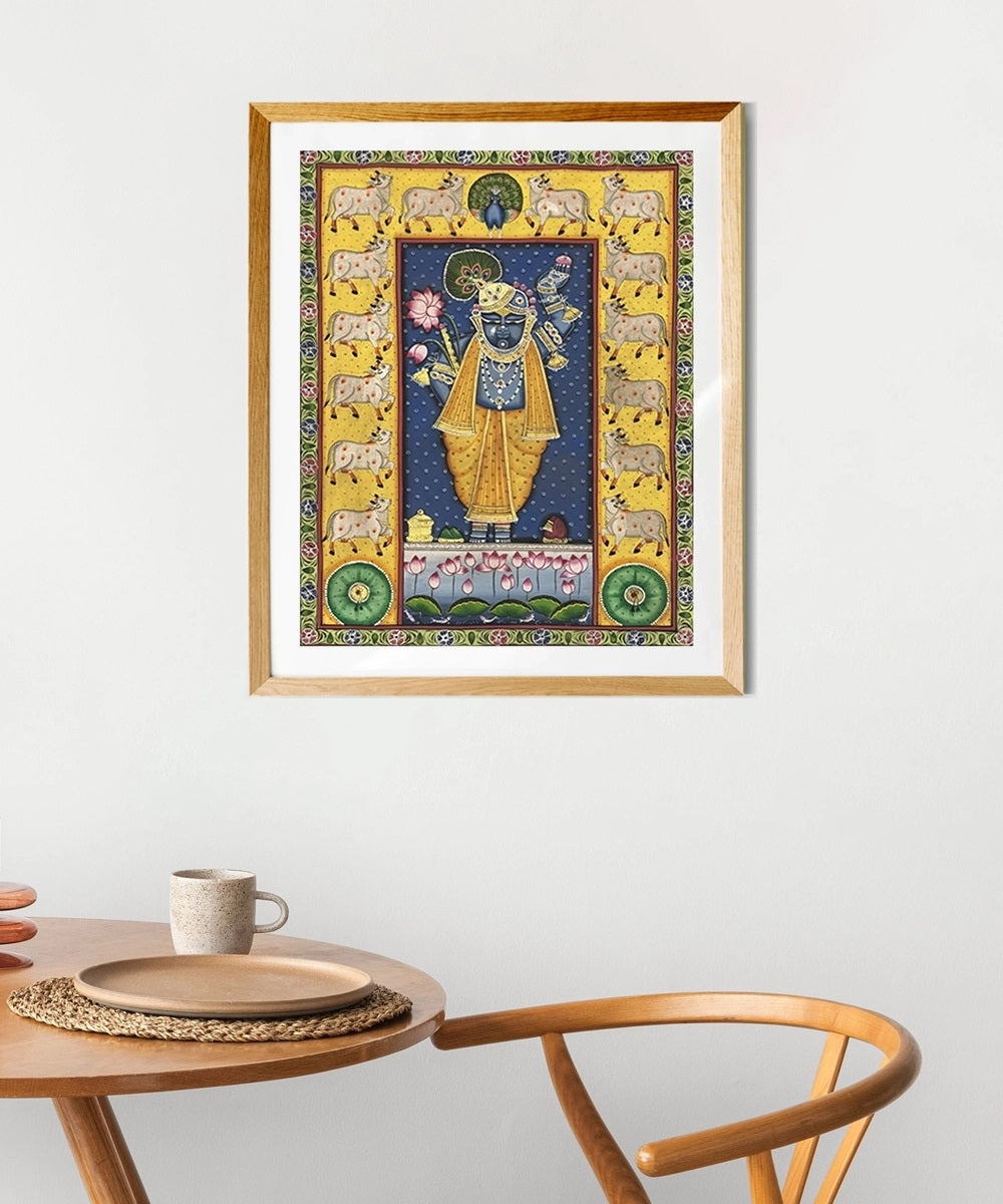 Srinathji and Cows Pichwai handpainting on Cloth 18 x 24 ( Unframed)