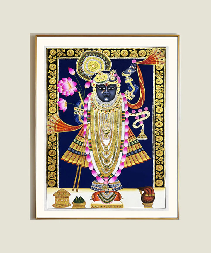 Shrinath ji Pichwai Hand Painting Wall Art On Cloth 36" x 24"(Unframed)