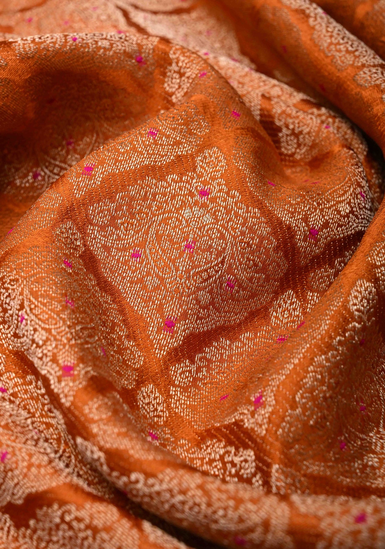 Brick Orange Mysore Silk Saree with Meenakari Brocade and Zari Border ...