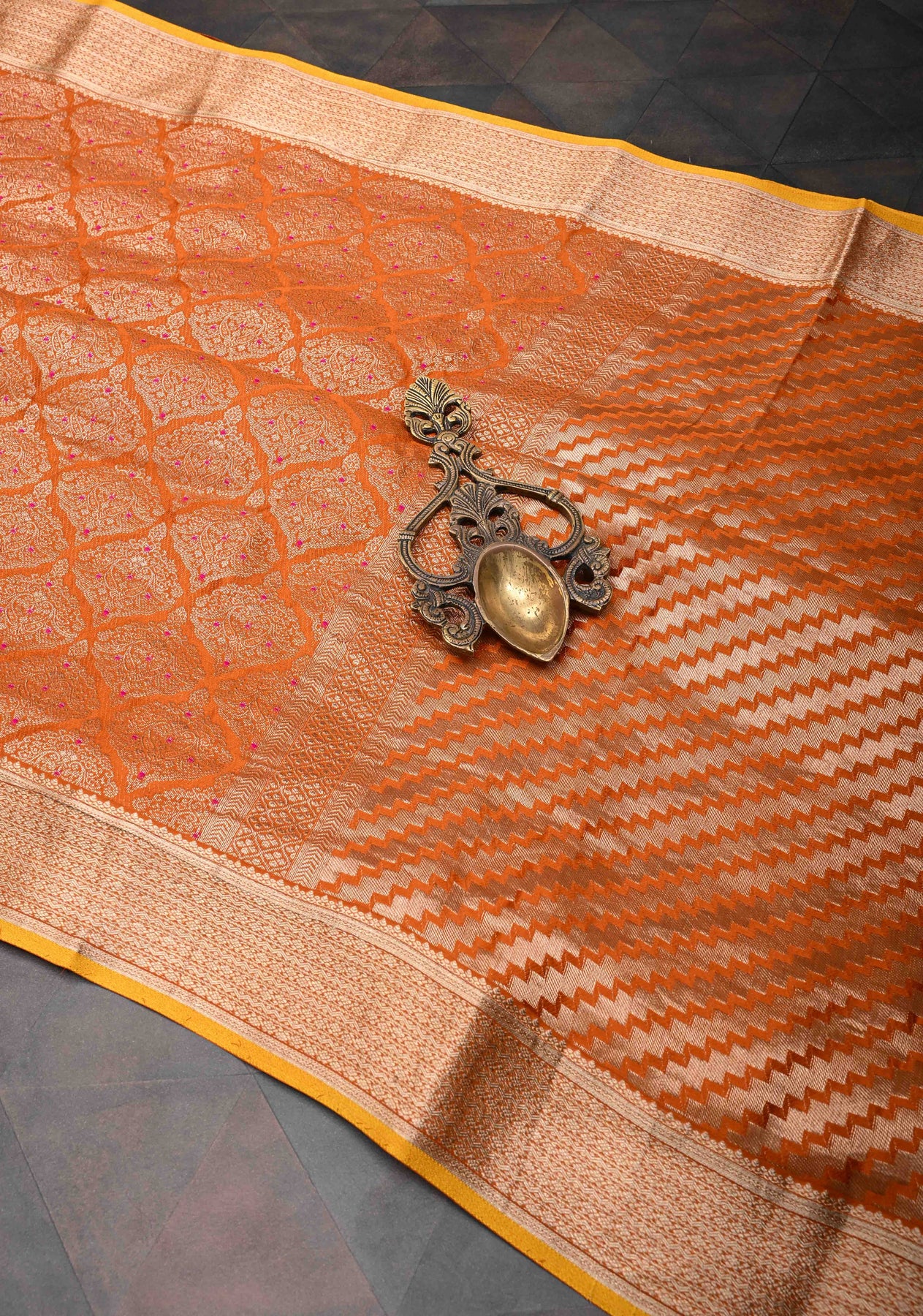 Brick Orange Mysore Silk Saree with Meenakari Brocade and Zari Border ...