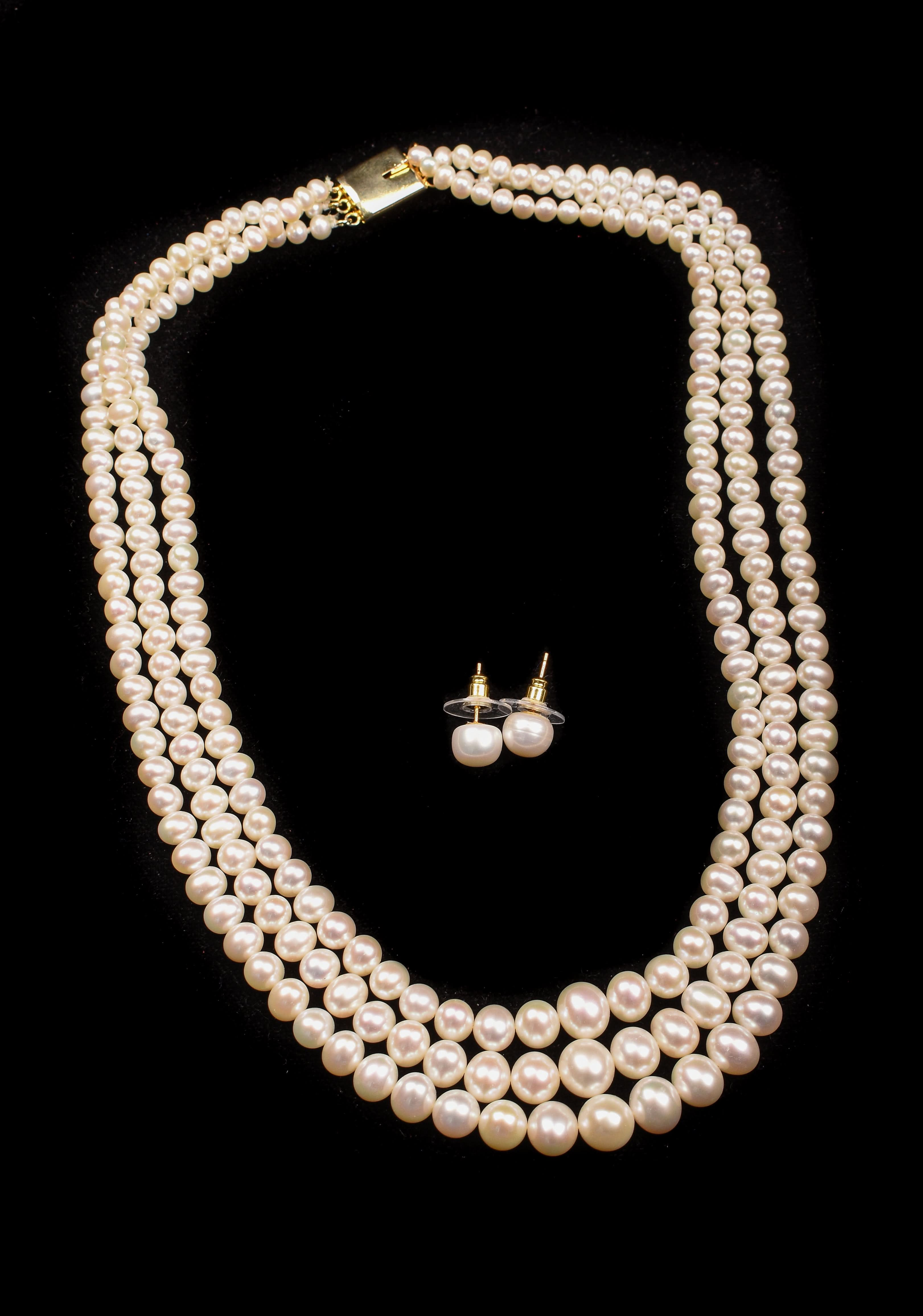 Genuine 3 Row White Coin Pearl offers Crystal Necklace