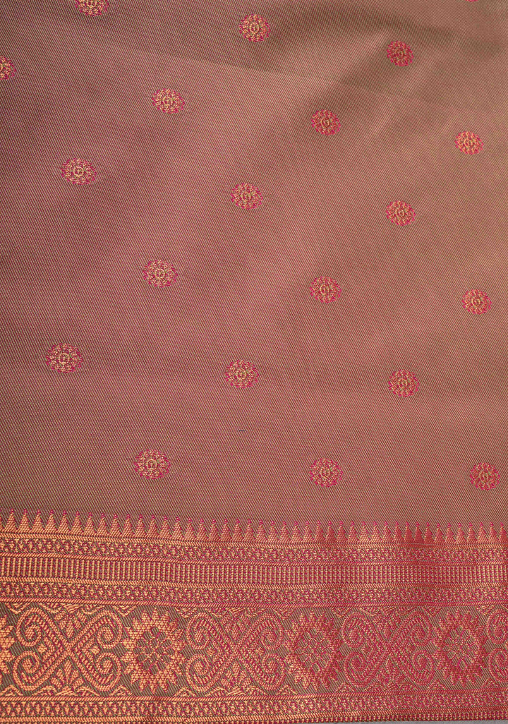 Deep Pink Kanchi Semi Silk Saree with Meenakari Floral Buttas and Zari Border