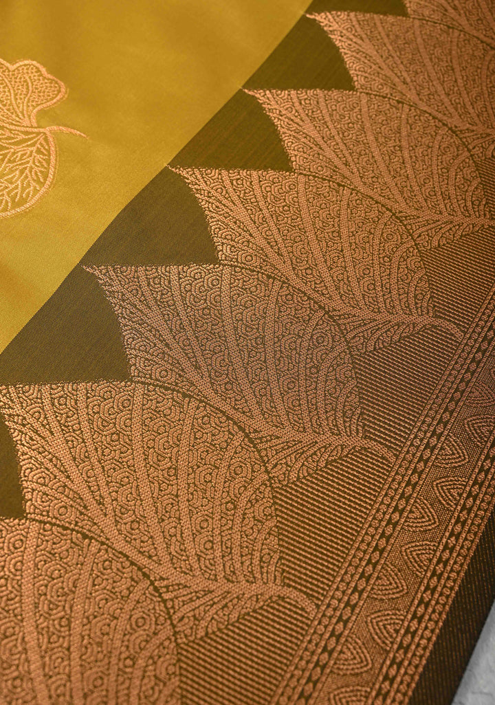 Moss Green Kanchi Semi Silk Saree with Leaf Buttas and Zari Border