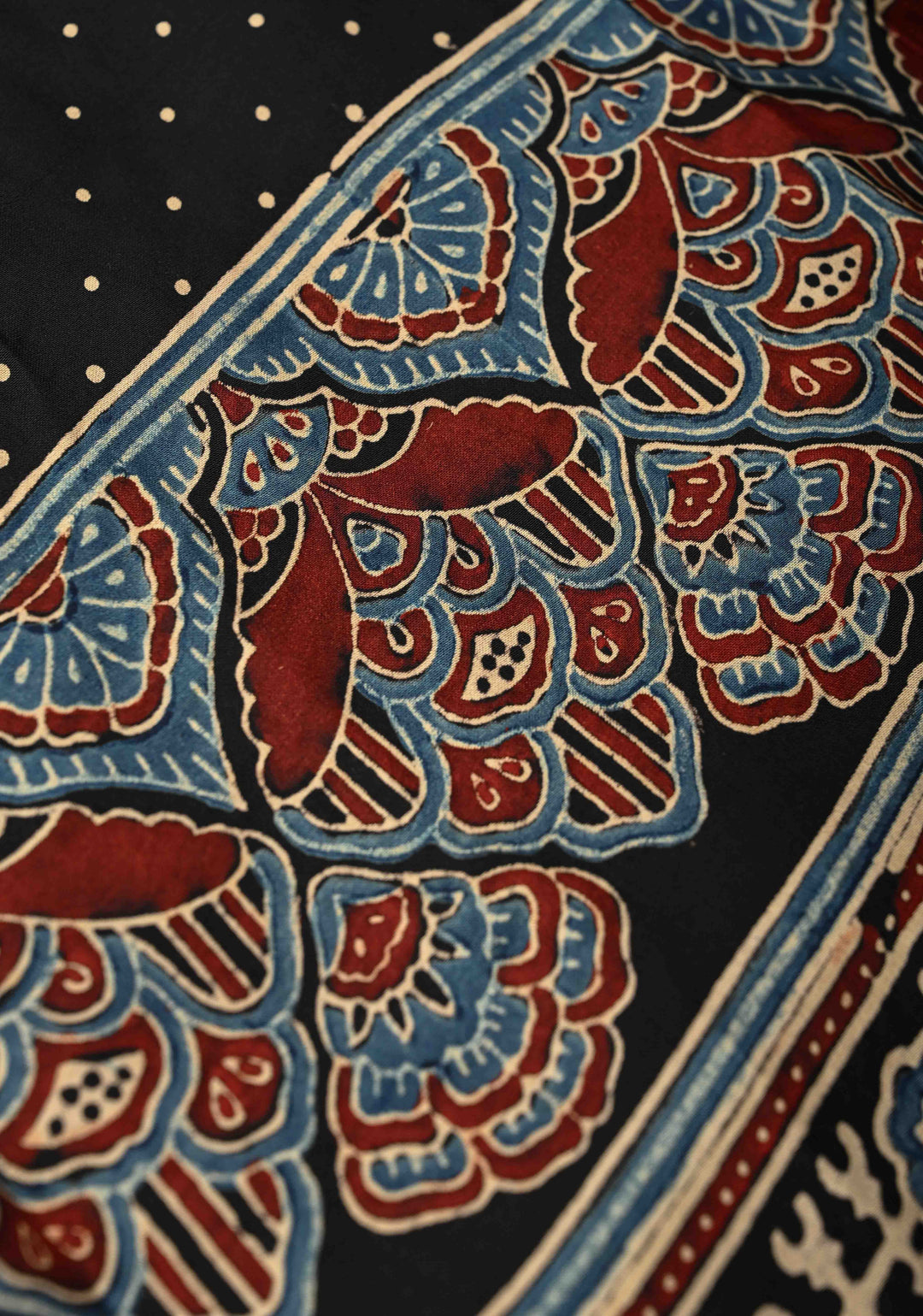 Black Modal Silk Saree with Ajrakh Hand Block Print