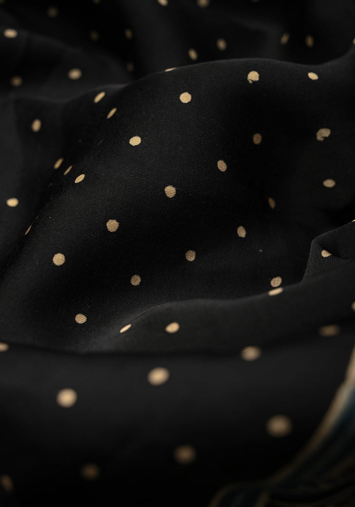 Black Modal Silk Saree with Ajrakh Hand Block Print