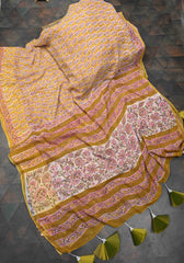 Unique Mustard Georgette Saree with Sanganeri Hand Block Print