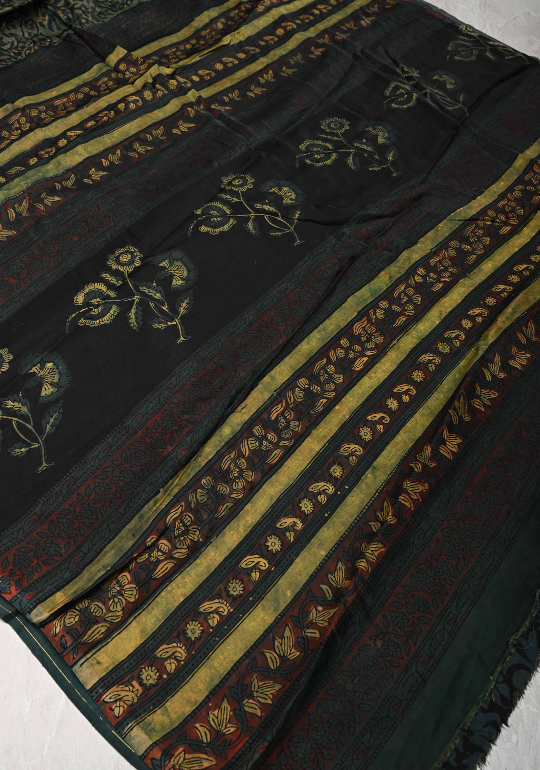 Green Vanaspati Hand Block Print on Modal Silk Saree